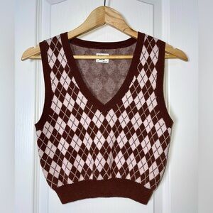 Aritzia Sunday Best Quinn Argyle Sweater Vest Pink Brown Size XS